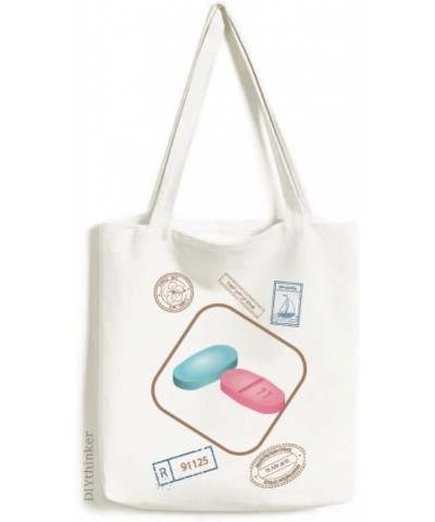 Health Care Products Pill Pattern Stamp Shopping Ecofriendly Storage Canvas Tote Bag $14.57 Totes