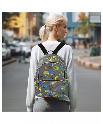 Mini Backpack for Women, Skateboards Cool Travel Backpack Purse for Ladies, Small Bookbag Daypack Shoulder Bag S Multi809 Sma...