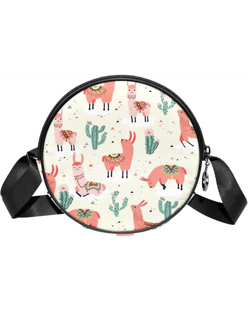 Cute Pink Piggy Crossbody Bag for Women Teen Girls Round Canvas Shoulder Bag Purse Tote Handbag Bag Multi07 $11.54 Totes