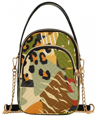 Tropical Leaves Crossbody Bags for Women Quilted Chain Crossbody Purses Trendy Leopard Skin Cross Body Phone Purse Handbag $1...