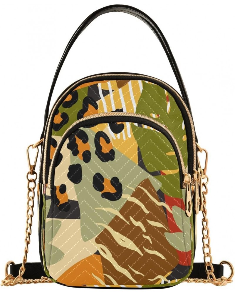 Tropical Leaves Crossbody Bags for Women Quilted Chain Crossbody Purses Trendy Leopard Skin Cross Body Phone Purse Handbag $1...