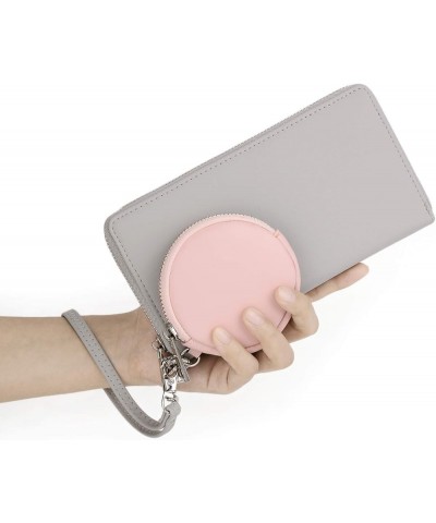 Women Wallet Leather Zip Around Card Holder Checkbook Passport Organizer Ladies Travel Clutch with Wristlet 0950 Grey/Pink $1...