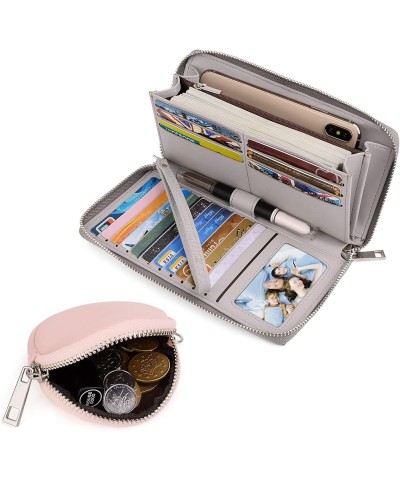 Women Wallet Leather Zip Around Card Holder Checkbook Passport Organizer Ladies Travel Clutch with Wristlet 0950 Grey/Pink $1...