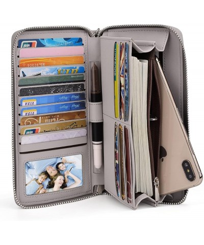 Women Wallet Leather Zip Around Card Holder Checkbook Passport Organizer Ladies Travel Clutch with Wristlet 0950 Grey/Pink $1...