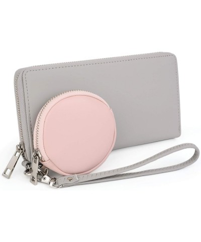 Women Wallet Leather Zip Around Card Holder Checkbook Passport Organizer Ladies Travel Clutch with Wristlet 0950 Grey/Pink $1...