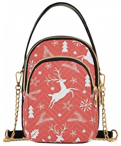 Christmas Cute Deer Elk Red Cell Phone Purse Quilted Shoulder Handbag Women Leather Ladies Crossbody Bag Christmas Cute Deer ...