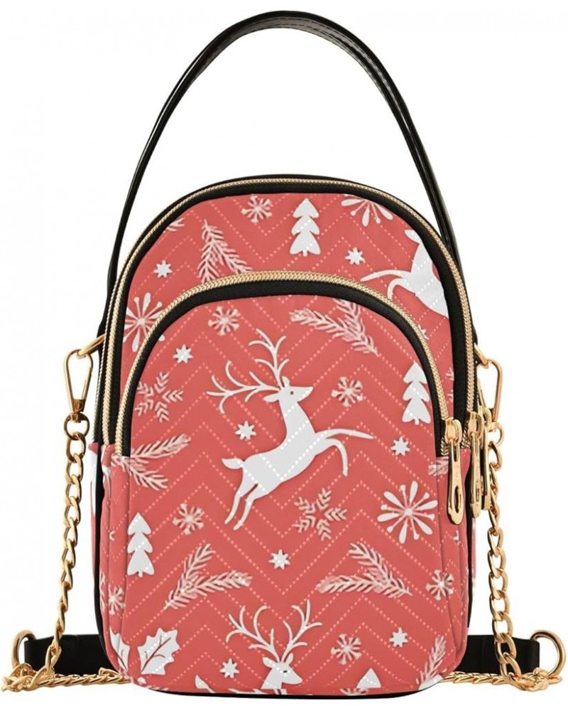 Christmas Cute Deer Elk Red Cell Phone Purse Quilted Shoulder Handbag Women Leather Ladies Crossbody Bag Christmas Cute Deer ...