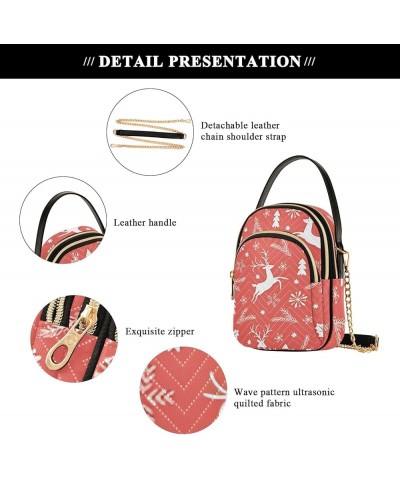 Christmas Cute Deer Elk Red Cell Phone Purse Quilted Shoulder Handbag Women Leather Ladies Crossbody Bag Christmas Cute Deer ...