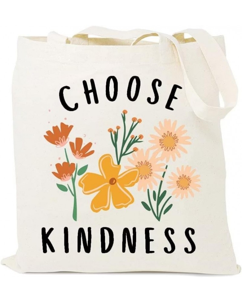 Choose Kindness Cotton Canvas Tote Bag Bee Be Kind Inspirational Market Traveling Cotton Shoulder Bag Beige $5.74 Totes