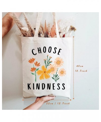 Choose Kindness Cotton Canvas Tote Bag Bee Be Kind Inspirational Market Traveling Cotton Shoulder Bag Beige $5.74 Totes