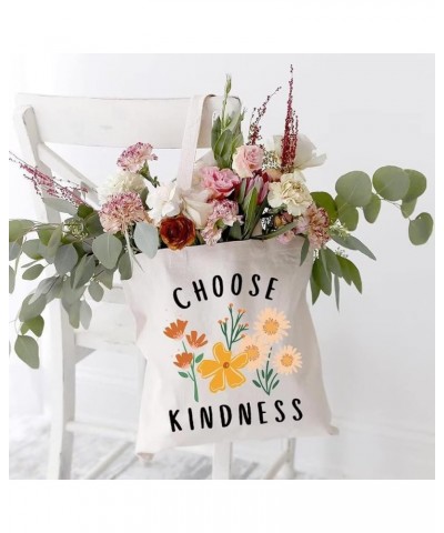 Choose Kindness Cotton Canvas Tote Bag Bee Be Kind Inspirational Market Traveling Cotton Shoulder Bag Beige $5.74 Totes