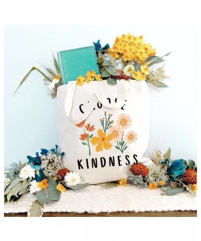 Choose Kindness Cotton Canvas Tote Bag Bee Be Kind Inspirational Market Traveling Cotton Shoulder Bag Beige $5.74 Totes