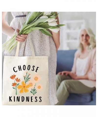 Choose Kindness Cotton Canvas Tote Bag Bee Be Kind Inspirational Market Traveling Cotton Shoulder Bag Beige $5.74 Totes