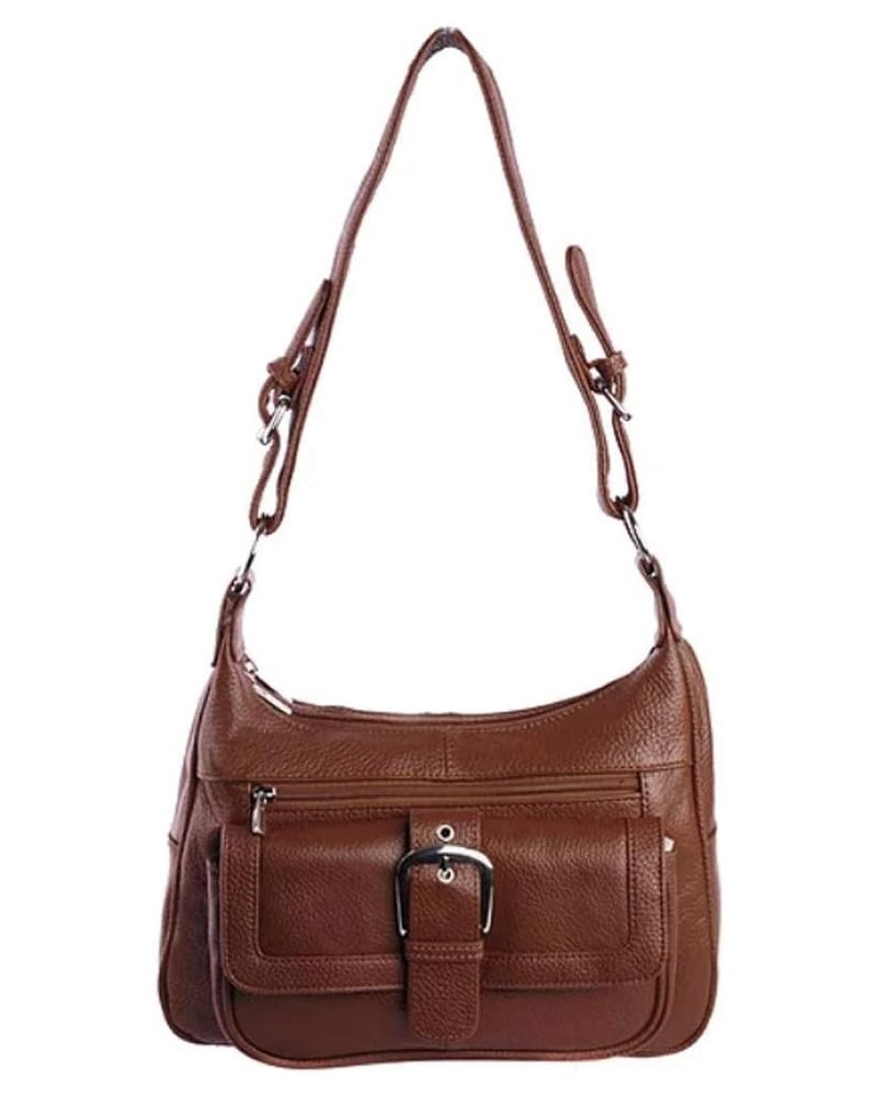 Silver Fever® Leather Buckle Flap Hobo Handbag Brown $18.92 Shoulder Bags