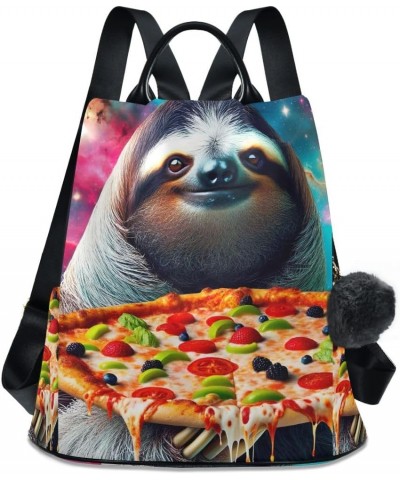 Lavender on Teal Green Women Backpack Purse Anti Theft Fashion Travel Hiking Bag Funny Galaxy Sloth With Pizza $19.35 Backpacks