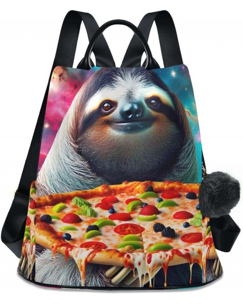 Lavender on Teal Green Women Backpack Purse Anti Theft Fashion Travel Hiking Bag Funny Galaxy Sloth With Pizza $19.35 Backpacks