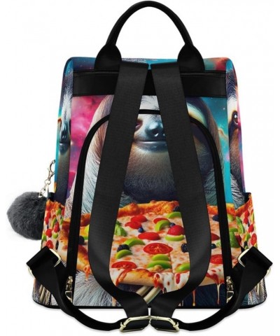 Lavender on Teal Green Women Backpack Purse Anti Theft Fashion Travel Hiking Bag Funny Galaxy Sloth With Pizza $19.35 Backpacks