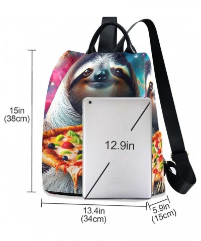 Lavender on Teal Green Women Backpack Purse Anti Theft Fashion Travel Hiking Bag Funny Galaxy Sloth With Pizza $19.35 Backpacks