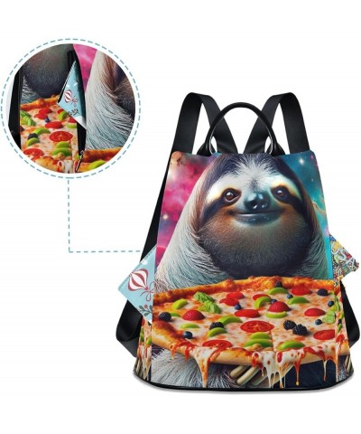 Lavender on Teal Green Women Backpack Purse Anti Theft Fashion Travel Hiking Bag Funny Galaxy Sloth With Pizza $19.35 Backpacks