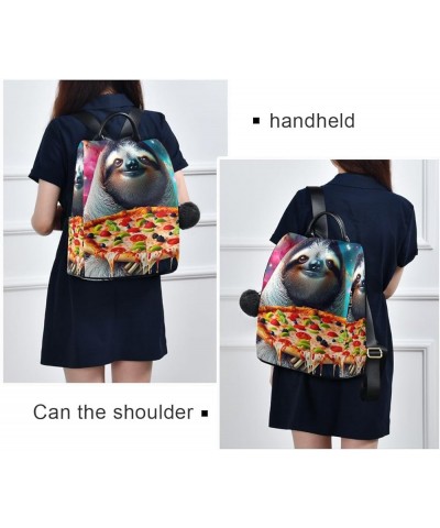 Lavender on Teal Green Women Backpack Purse Anti Theft Fashion Travel Hiking Bag Funny Galaxy Sloth With Pizza $19.35 Backpacks