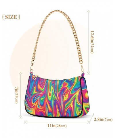 Small Chain Shoulder Bag for Women Tie Dye Pride Rainbow Swirl Hobo Handbags Tote Clutch Bag Ladies Crossbody Bag Purse with ...