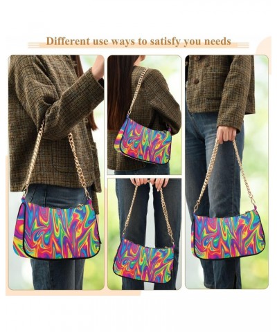 Small Chain Shoulder Bag for Women Tie Dye Pride Rainbow Swirl Hobo Handbags Tote Clutch Bag Ladies Crossbody Bag Purse with ...