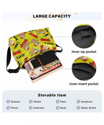 Crossbody Bag for Women Men Trendy Cartoon Dog on Skateboard Leather Casual Hobo Shoulder Bags Purses with Adjustable Strap F...