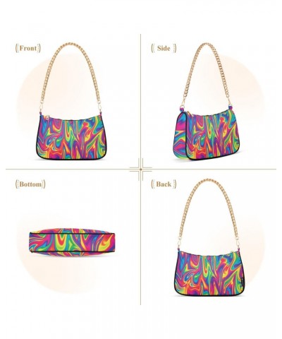 Small Chain Shoulder Bag for Women Tie Dye Pride Rainbow Swirl Hobo Handbags Tote Clutch Bag Ladies Crossbody Bag Purse with ...