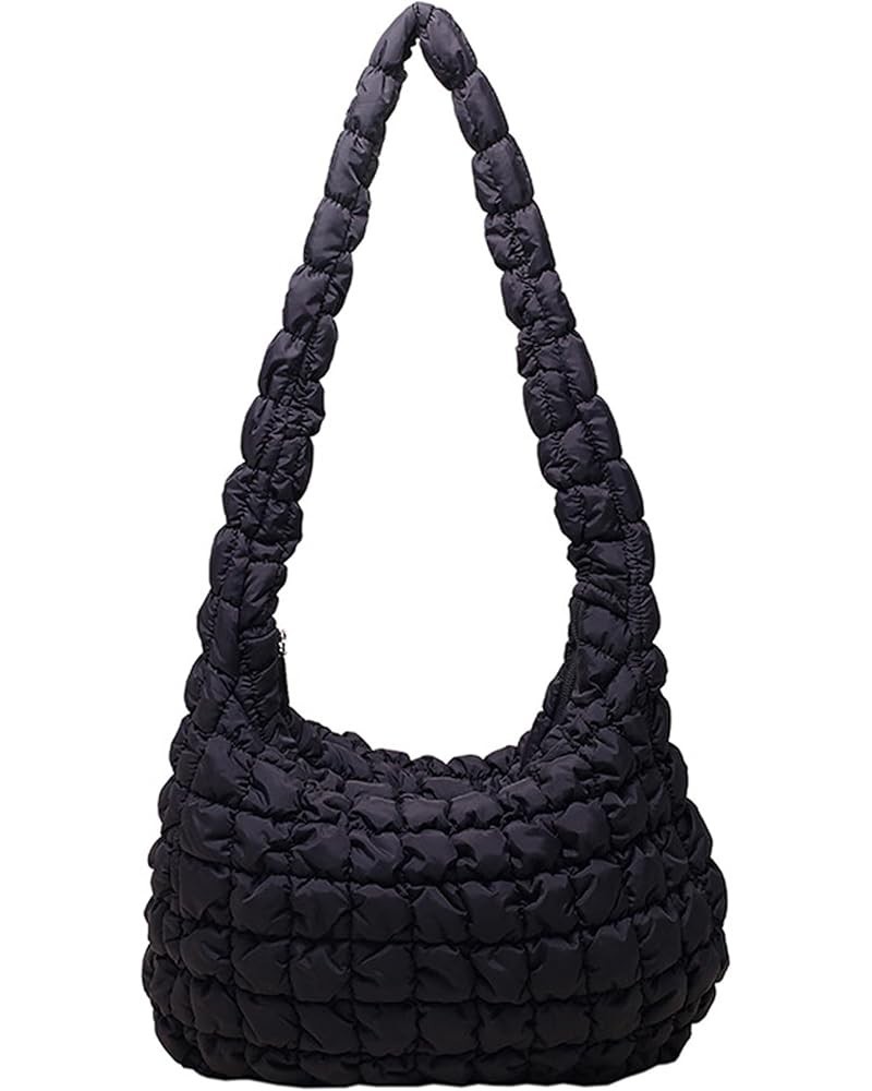 Quilted Shoulder Bag Pleated Hobo Crossbody Purse Chic Nylon Large Capacity Tote Bag Foldable Armpit Bag Crescent Clutch Bag ...