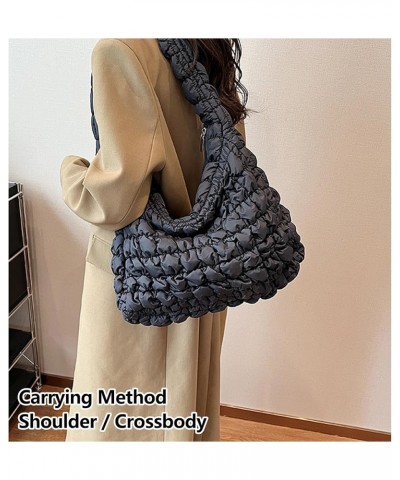 Quilted Shoulder Bag Pleated Hobo Crossbody Purse Chic Nylon Large Capacity Tote Bag Foldable Armpit Bag Crescent Clutch Bag ...