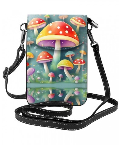 women leather Cell Phone Purse Cute colored mushrooms pattern Multifunction,Soft, durable,Convenient for daily use and travel...