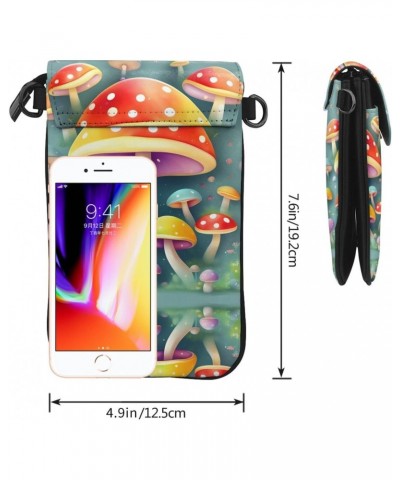 women leather Cell Phone Purse Cute colored mushrooms pattern Multifunction,Soft, durable,Convenient for daily use and travel...