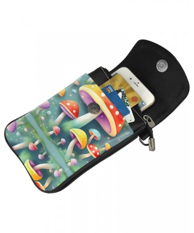 women leather Cell Phone Purse Cute colored mushrooms pattern Multifunction,Soft, durable,Convenient for daily use and travel...