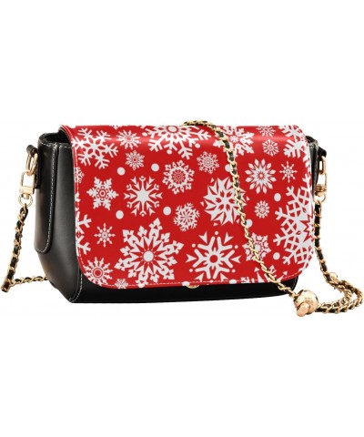 Christmas Crossbody Handbag White Red Snowflake PU Leather Shoulder Bag Sturdy Travel Pouch Compact Chic Bag for Women Everyd...