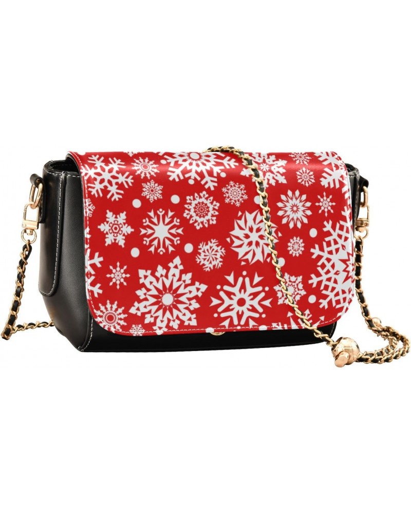 Christmas Crossbody Handbag White Red Snowflake PU Leather Shoulder Bag Sturdy Travel Pouch Compact Chic Bag for Women Everyd...