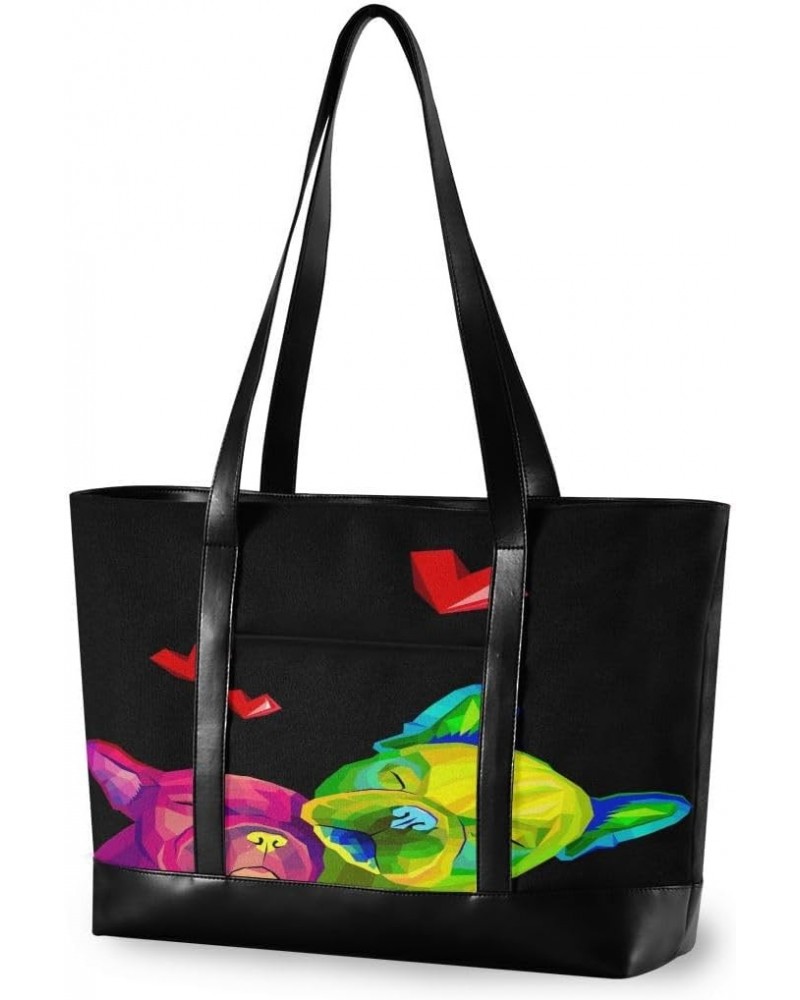 Women's Tote Shoulder Bag Dog Rainbow Flag Capacity Handbag $22.87 Shoulder Bags