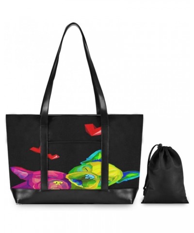 Women's Tote Shoulder Bag Dog Rainbow Flag Capacity Handbag $22.87 Shoulder Bags