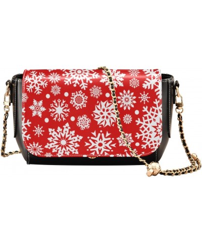 Christmas Crossbody Handbag White Red Snowflake PU Leather Shoulder Bag Sturdy Travel Pouch Compact Chic Bag for Women Everyd...