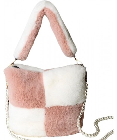 Plush Underarm Bag for Girls Furry Purse Handbags for Women Y2K Fluffy Fuzzy Shoulder Bag Tote Bag for Autumn Winter Pink&whi...