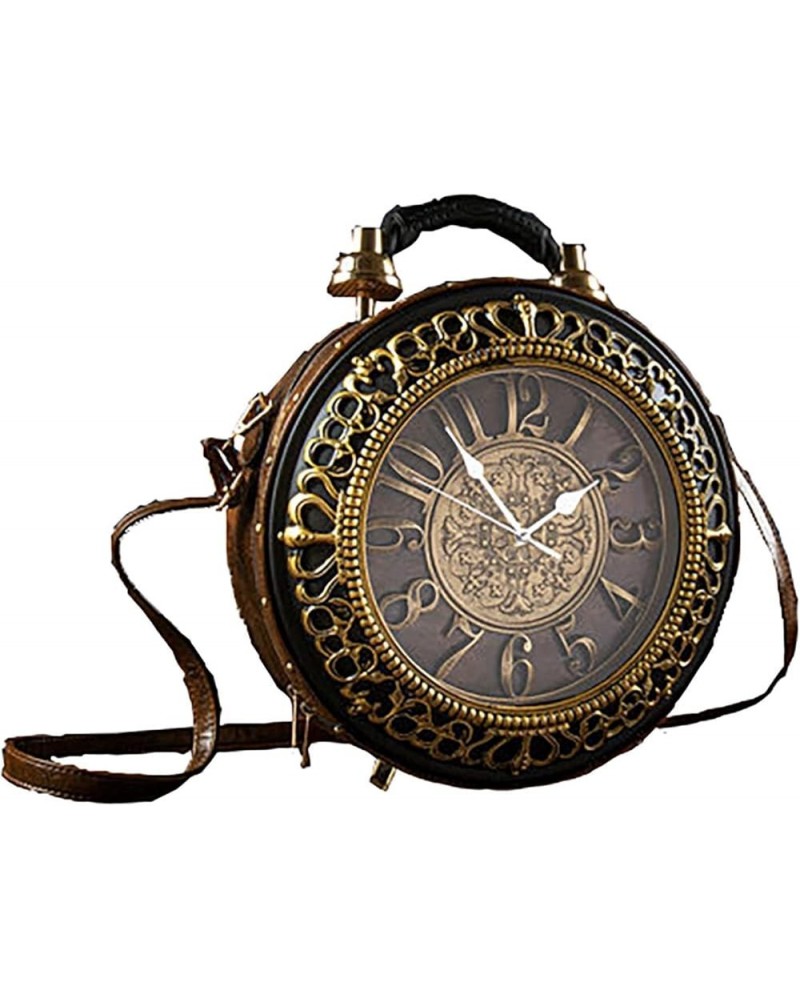 work clock hand bag, antique clock design women's evening satchel, PU leather retro steampunk style satchel for female girls ...