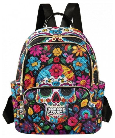 Creative Day Of Dead Skull Pattern Fashion Backpack Purse for Women, Casual Daypacks, Ladies Gift for Traveling Hiking Multic...