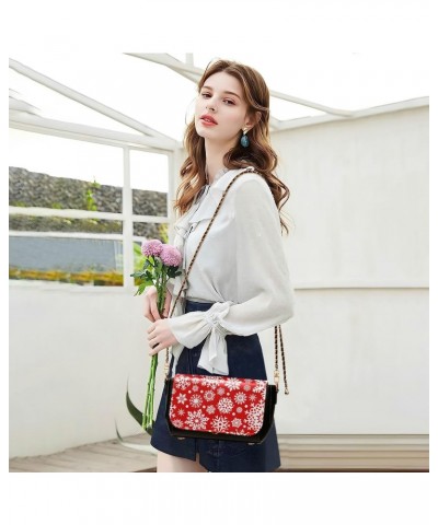 Christmas Crossbody Handbag White Red Snowflake PU Leather Shoulder Bag Sturdy Travel Pouch Compact Chic Bag for Women Everyd...