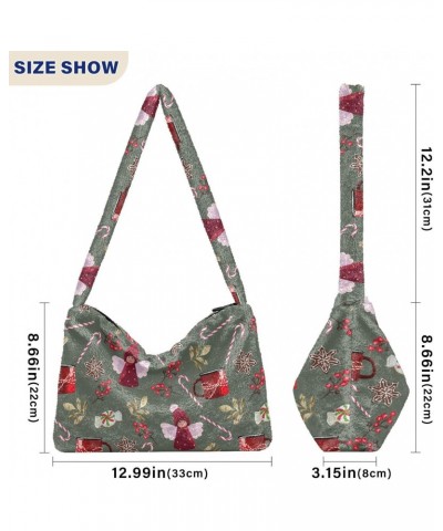 Holiday Pattern faux plush Tote Handbags multifunctional Underarm Bag for women $9.02 Totes