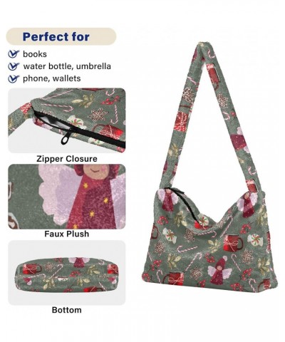 Holiday Pattern faux plush Tote Handbags multifunctional Underarm Bag for women $9.02 Totes