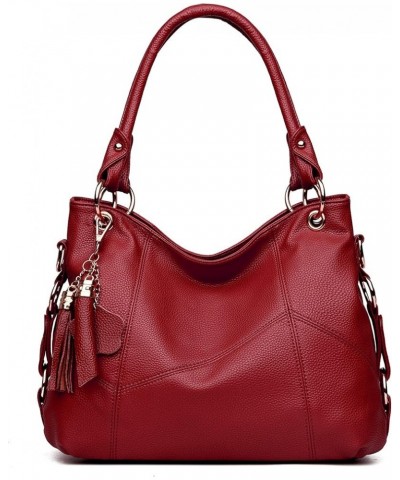 Women's leather Shoulder Bag For Women Tote Bag Satchel Bags Handbags For Women Wine Red $22.78 Totes