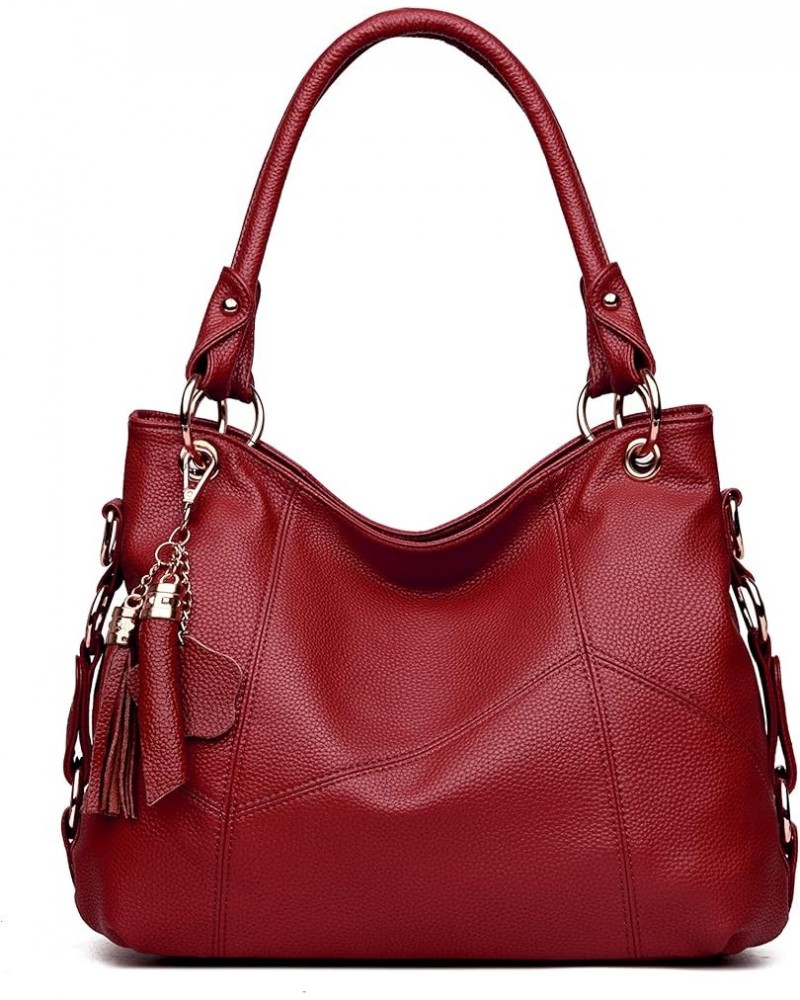 Women's leather Shoulder Bag For Women Tote Bag Satchel Bags Handbags For Women Wine Red $22.78 Totes