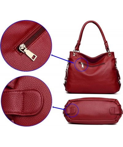 Women's leather Shoulder Bag For Women Tote Bag Satchel Bags Handbags For Women Wine Red $22.78 Totes