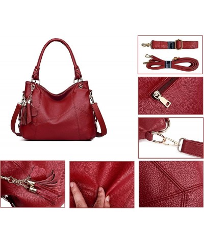 Women's leather Shoulder Bag For Women Tote Bag Satchel Bags Handbags For Women Wine Red $22.78 Totes