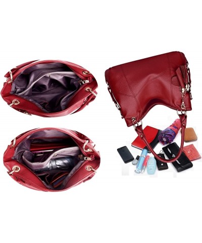 Women's leather Shoulder Bag For Women Tote Bag Satchel Bags Handbags For Women Wine Red $22.78 Totes