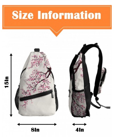 Sling Bag Crossbody Bag for Women Men Flowers Pink Cherry Blossom on Cotton Linen Waterproof Hiking Backpack Lightweight Ches...